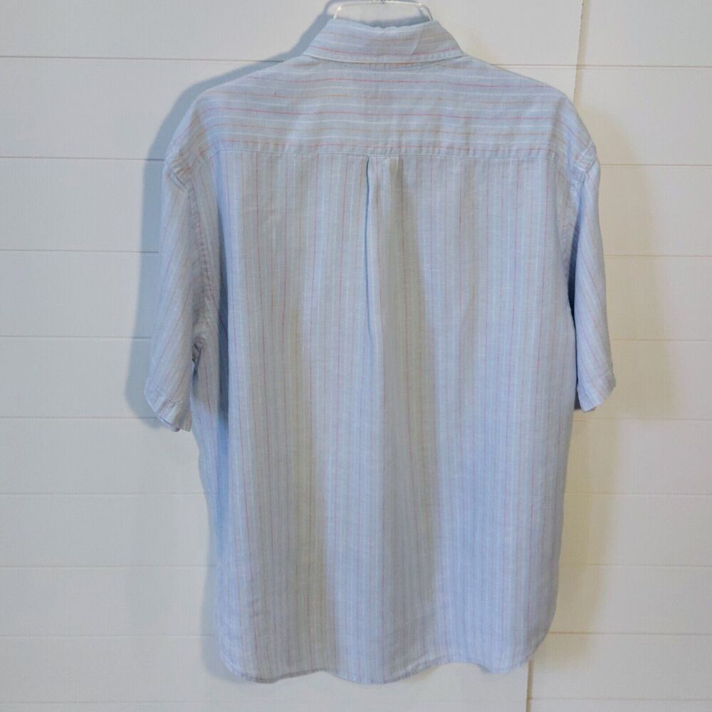 Brooks Brothers 346 Men's Large 100% Linen Striped Button Down Shirt Blue Beachy - Picture 2 of 9